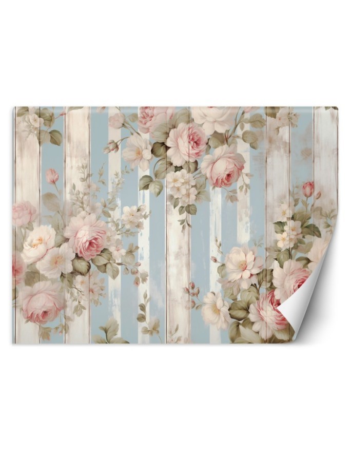 Photo wallpaper for living room - Shabby Chic flowers | FEEBY