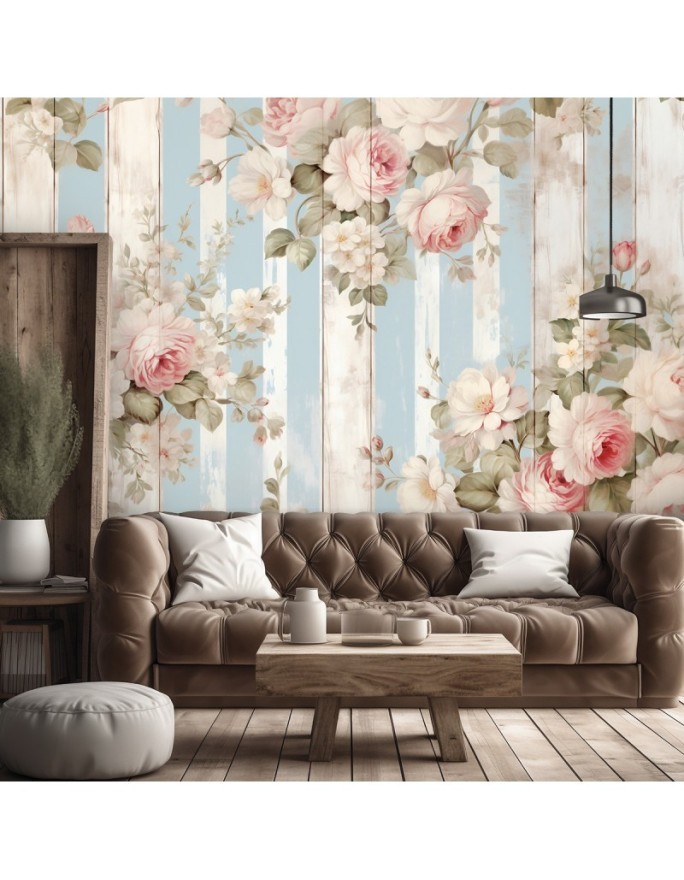 Photo wallpaper for living room - Shabby Chic flowers | FEEBY