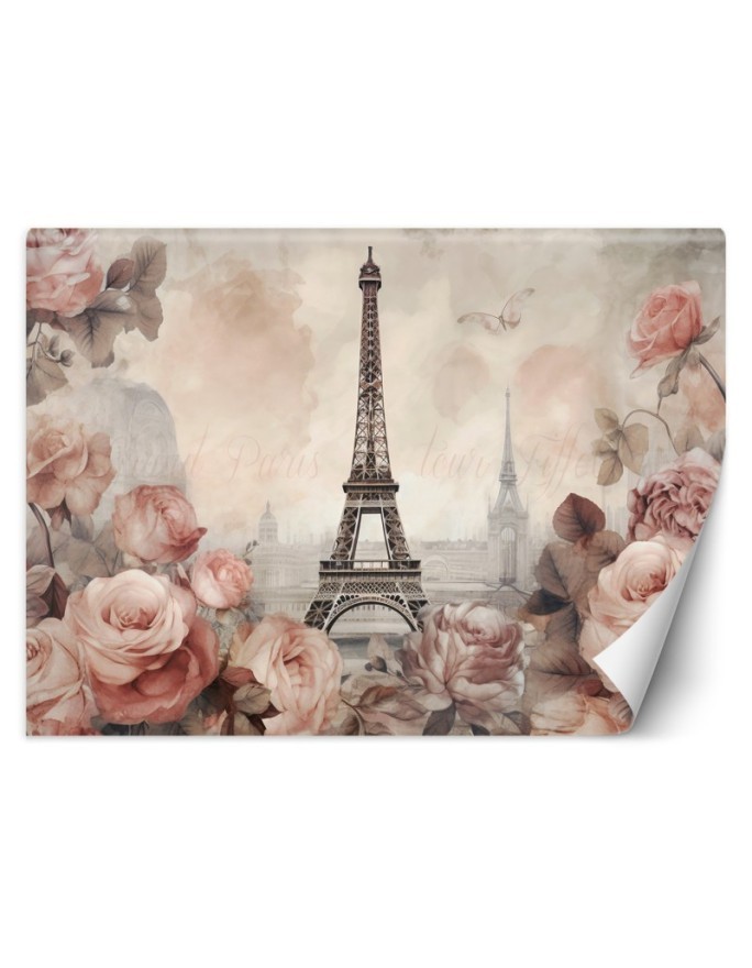 Paris photo wall mural - Shabby Chic Eiffel Tower | FEEBY