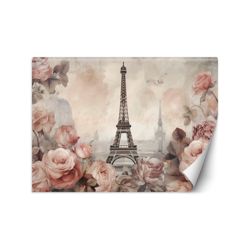 Paris photo wall mural - Shabby Chic Eiffel Tower | FEEBY