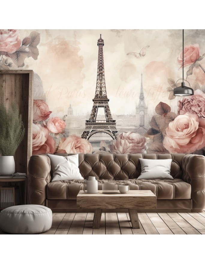 Paris photo wall mural - Shabby Chic Eiffel Tower | FEEBY