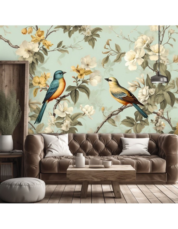 Photo wallpaper for living room - Bird on a branch | FEEBY