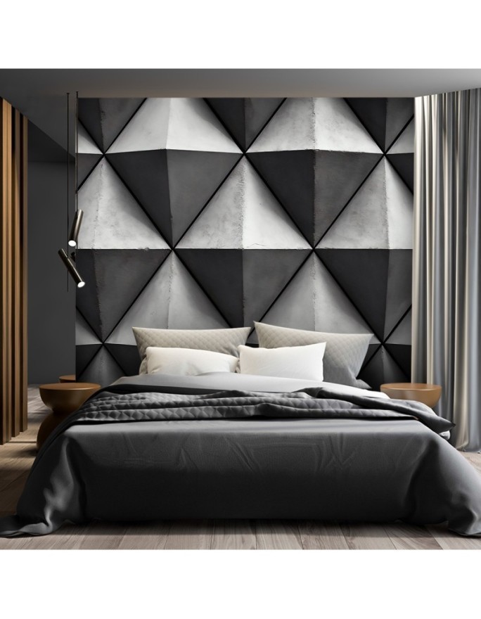 Wall mural with depth effect - Grey geometric triangles 3D | FEEBY