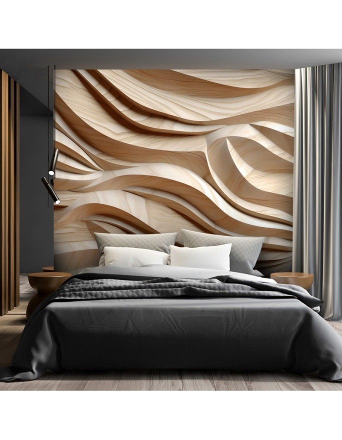 Decorative wall mural - Waves beige abstract 3D | FEEBY