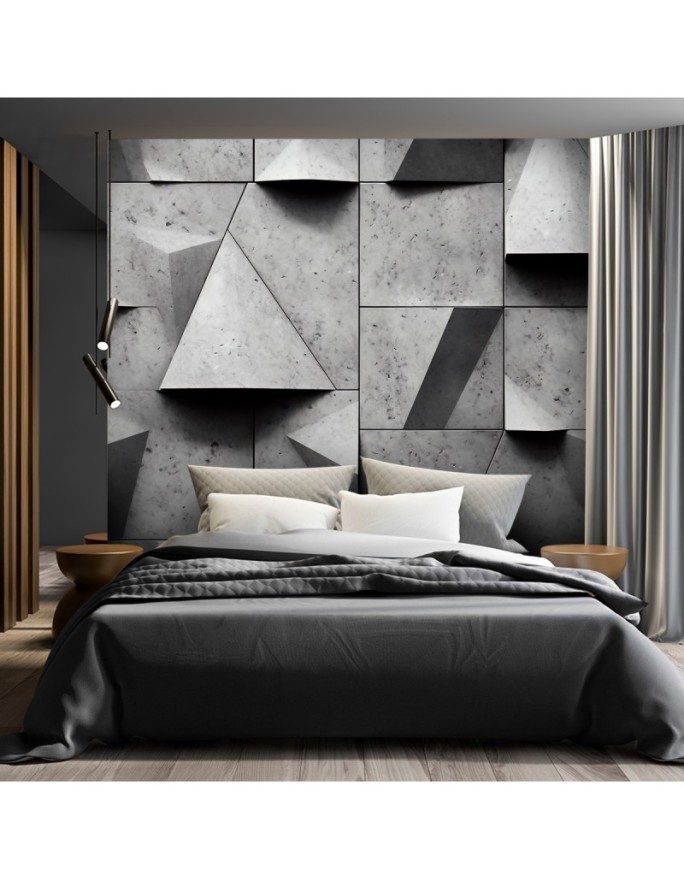 Photo wallpaper for living room - Geometric shapes concrete 3D | FEEBY