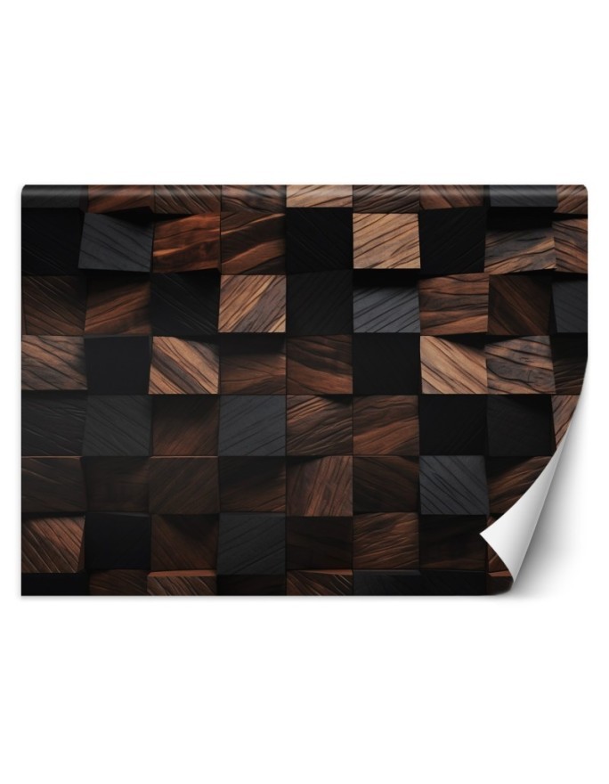 Photo wallpaper for living room - Wood mosaic cube 3D | FEEBY