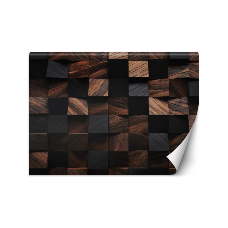 Photo wallpaper for living room - Wood mosaic cube 3D | FEEBY