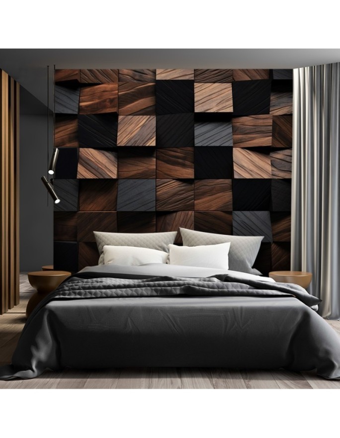 Photo wallpaper for living room - Wood mosaic cube 3D | FEEBY