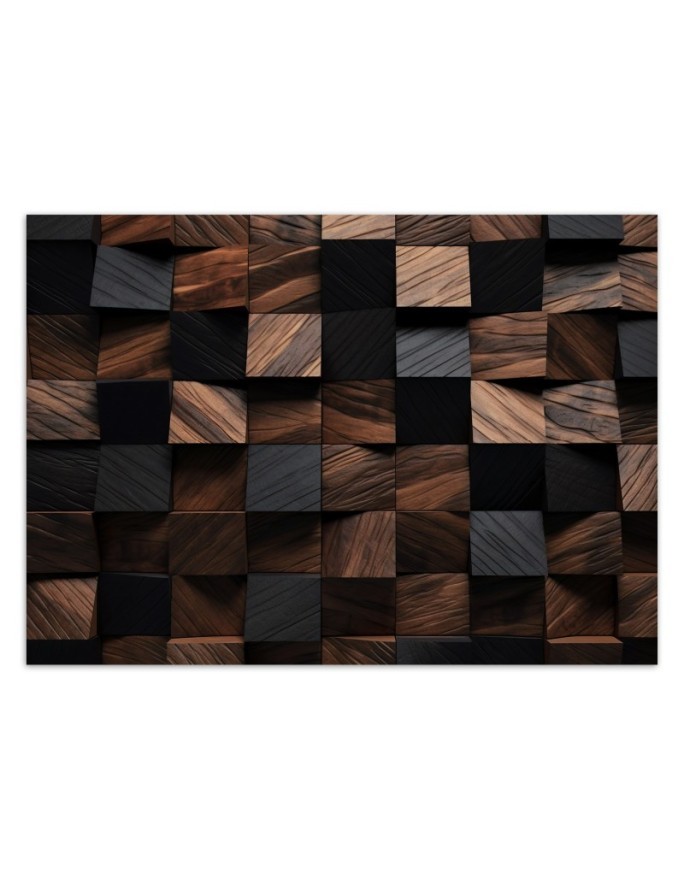 Photo wallpaper for living room - Wood mosaic cube 3D | FEEBY