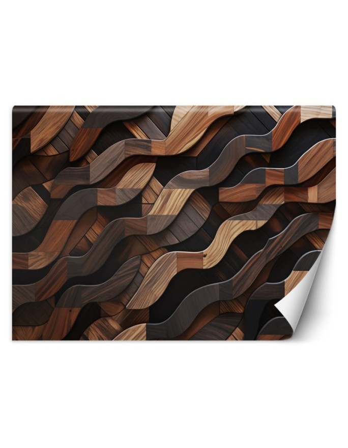 Photo wallpaper with textures - Brown wood waves abstract 3D | FEEBY
