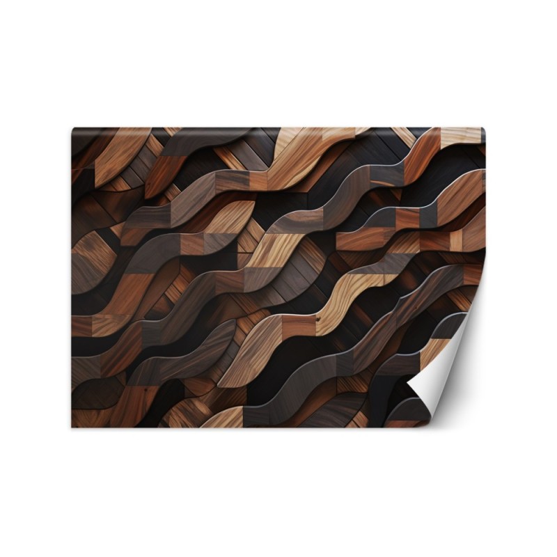Photo wallpaper with textures - Brown wood waves abstract 3D | FEEBY