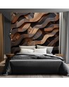 Photo wallpaper with textures - Brown wood waves abstract 3D | FEEBY