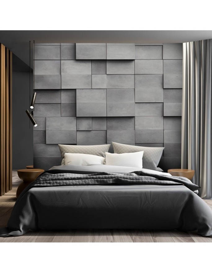 Wall mural with depth effect - Concrete wall cubes 3D | FEEBY