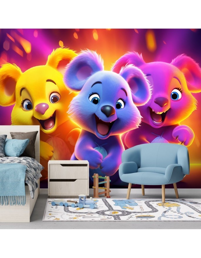 Children's room wallpaper - Neon bears abstract | FEEBY