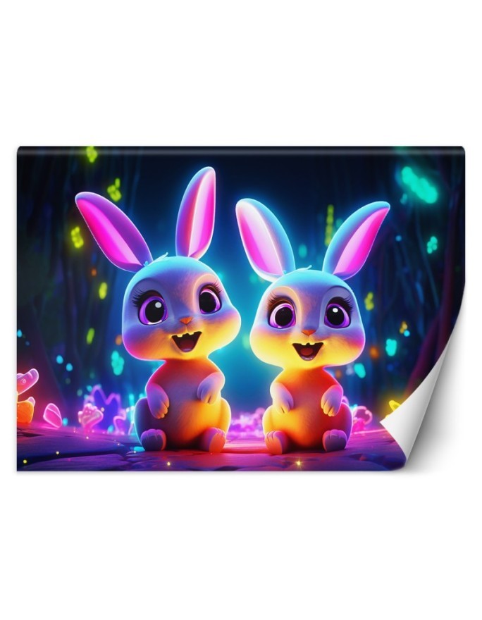 Children's room wall mural - Bunnies neon | FEEBY