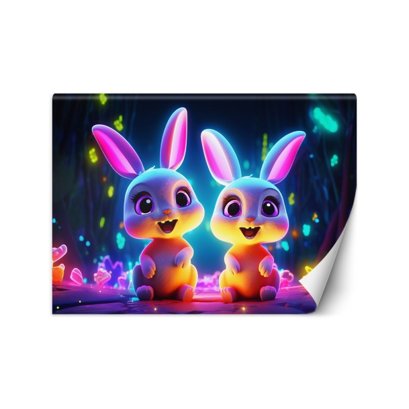 Children's room wall mural - Bunnies neon | FEEBY