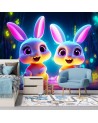 Children's room wall mural - Bunnies neon | FEEBY