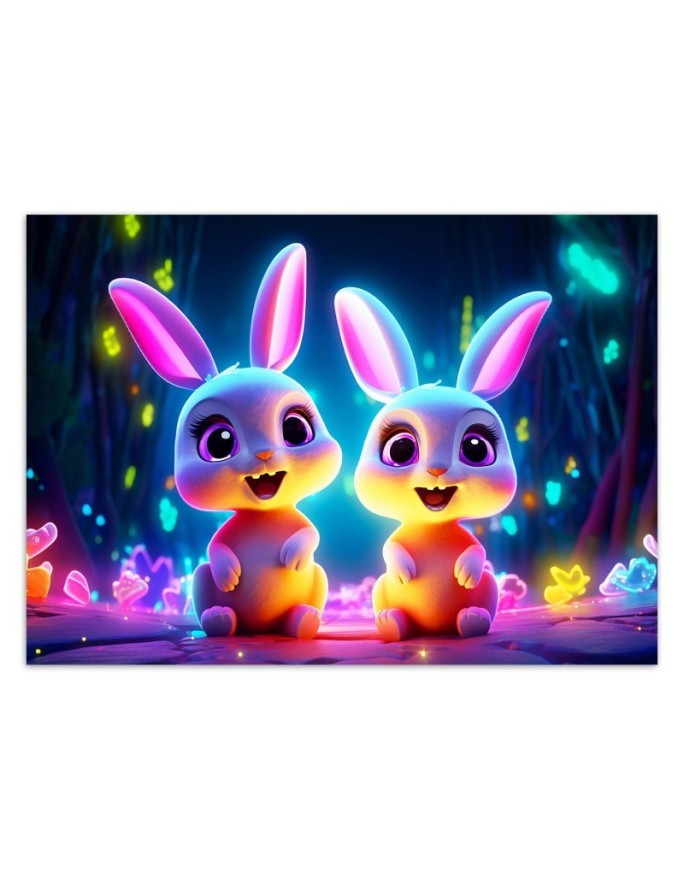Children's room wall mural - Bunnies neon | FEEBY