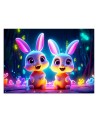 Children's room wall mural - Bunnies neon | FEEBY