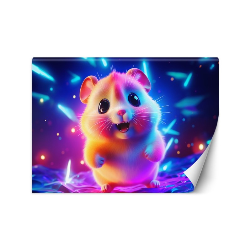 Children's room wallpaper - Adorable hamster neon | FEEBY