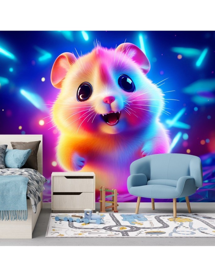 Children's room wallpaper - Adorable hamster neon | FEEBY