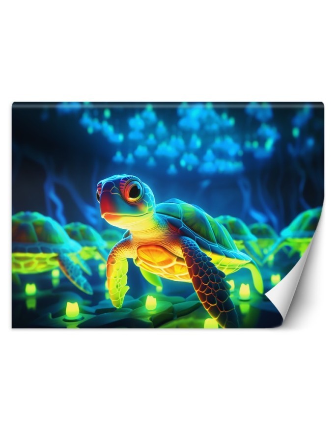 Cosmic neon turtle - Children's room wallpaper | FEEBY