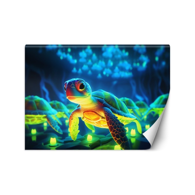 Cosmic neon turtle - Children's room wallpaper | FEEBY
