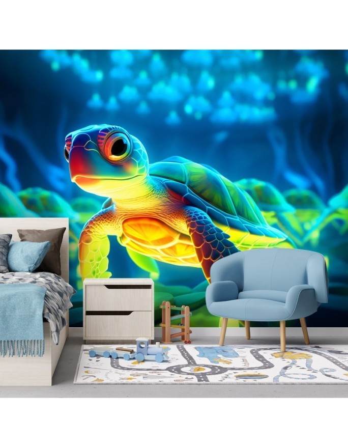 Cosmic neon turtle - Children's room wallpaper | FEEBY