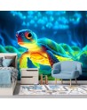Cosmic neon turtle - Children's room wallpaper | FEEBY