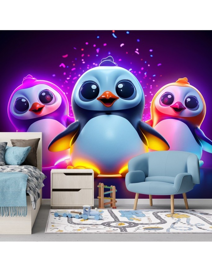 Children's wall mural - Neon penguins | FEEBY
