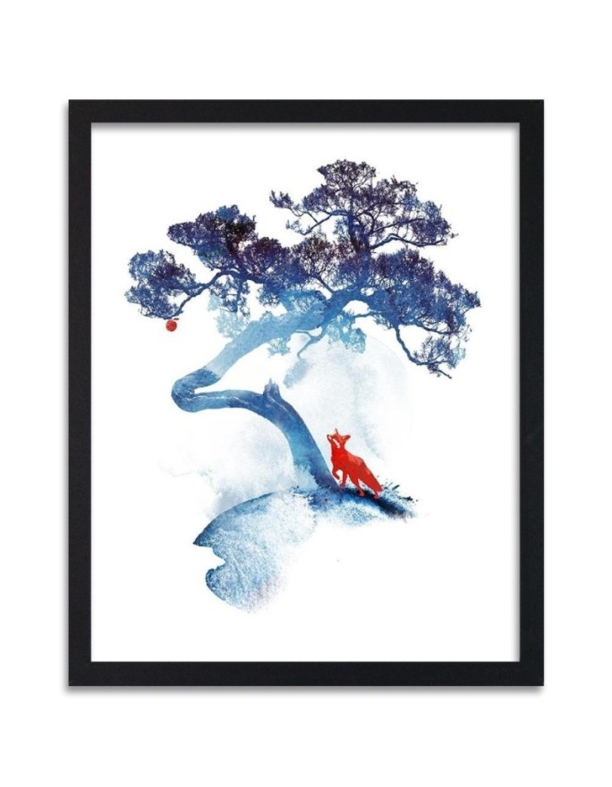 Poster Fox under a blue tree