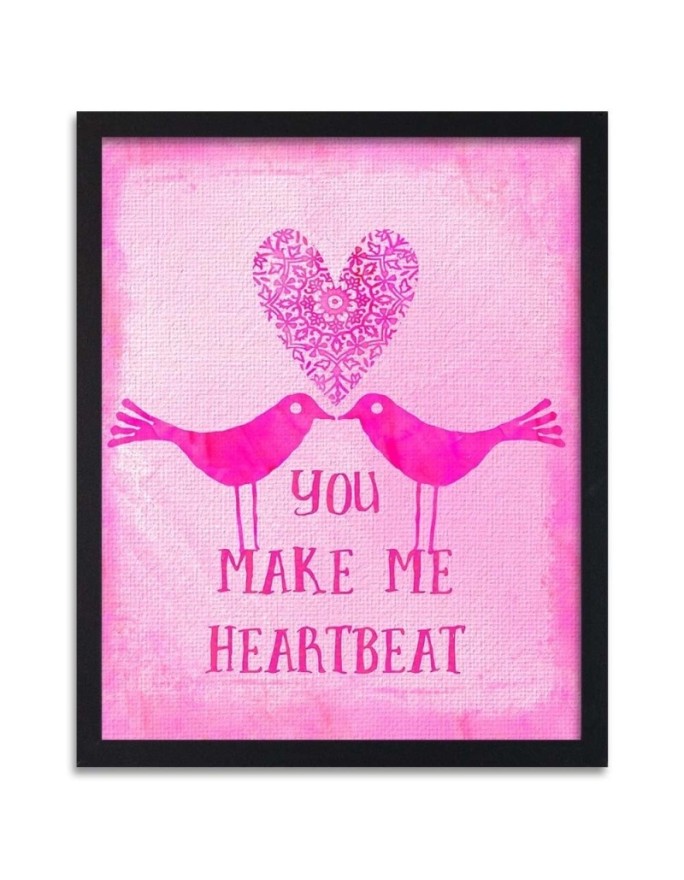 Poster Heart birds on pink...