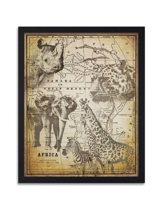 Poster Old map and animals