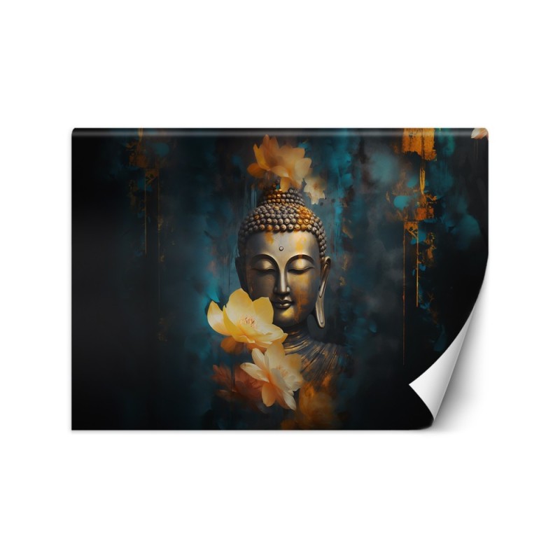 Living room wall mural - Feng Shui Buddha and golden flowers | FEEBY