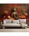 Modern wall mural - Meditating Buddha and colourful flowers | FEEBY