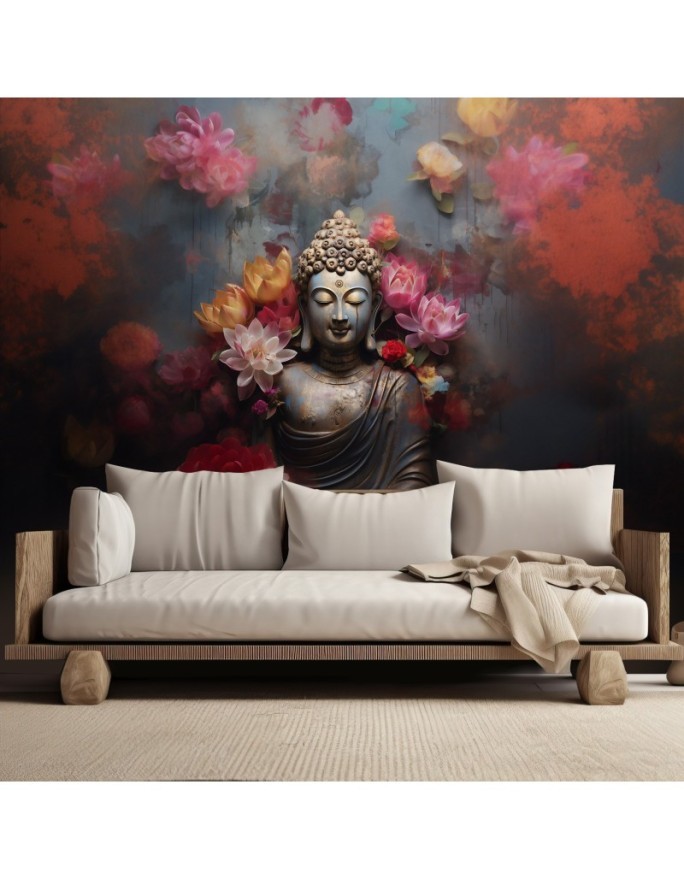 Bedroom wall mural - Buddha Zen flowers abstract | FEEBY