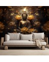 Living room wall mural - Golden Buddha and lotus flowers | FEEBY