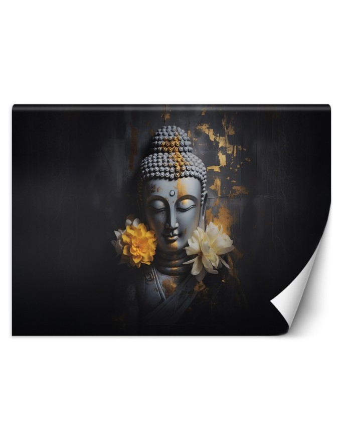 Modern living room wall mural - Grey buddha and flowers | FEEBY