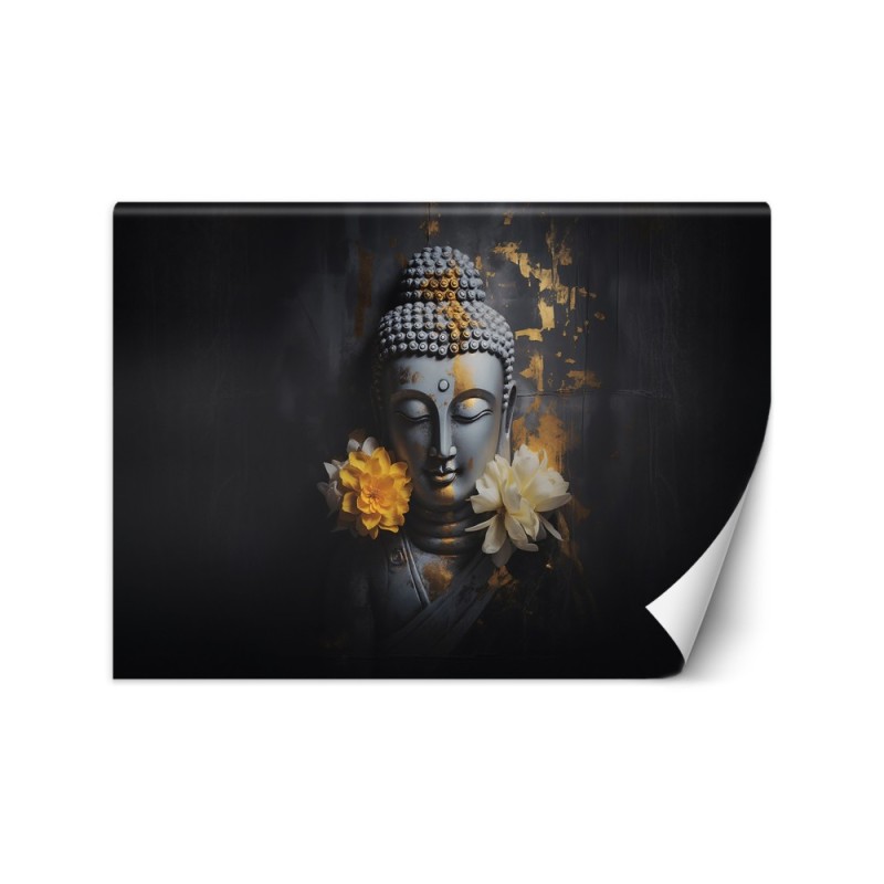 Modern living room wall mural - Grey buddha and flowers | FEEBY