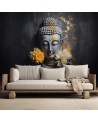 Modern living room wall mural - Grey buddha and flowers | FEEBY