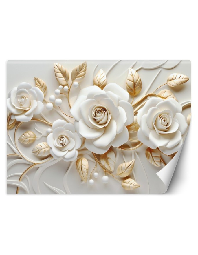 Modern wall mural - Golden rose flowers 3D | FEEBY