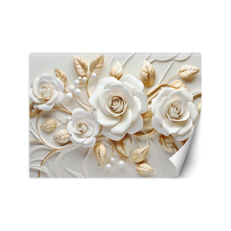 Modern wall mural - Golden rose flowers 3D | FEEBY