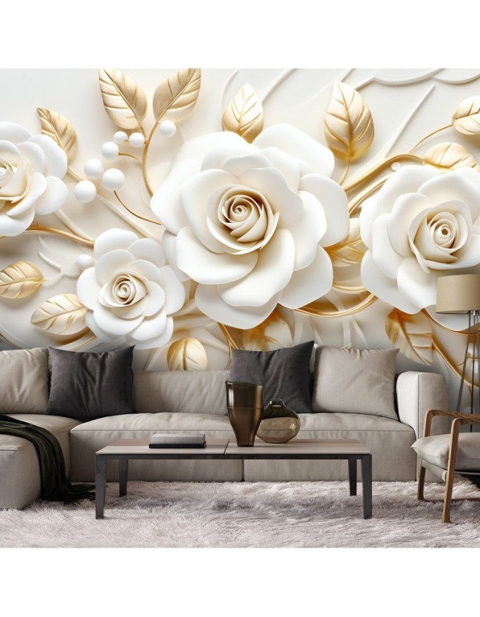 Modern wall mural - Golden rose flowers 3D | FEEBY
