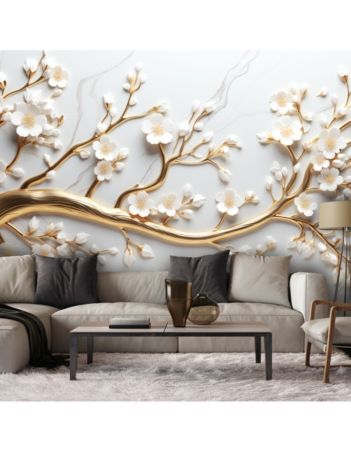 3D wall mural - AI gold leaf tree glamour | FEEBY