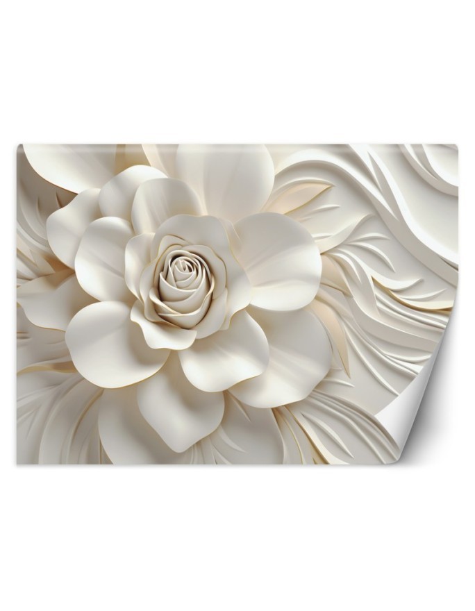 Bedroom wall mural - White rose 3D | FEEBY