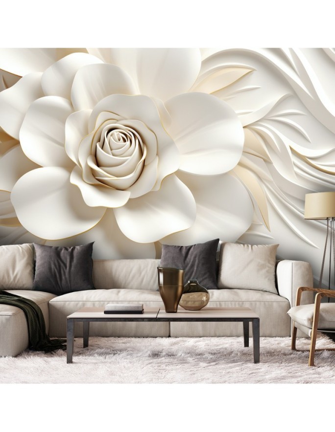 Bedroom wall mural - White rose 3D | FEEBY