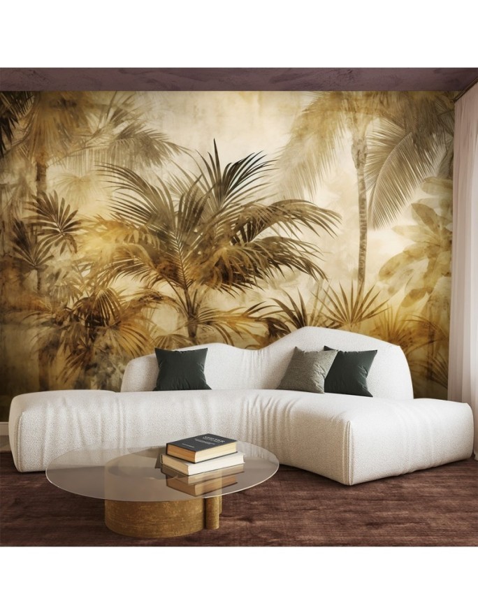 Modern living room wall mural - Tropical retro plants | FEEBY