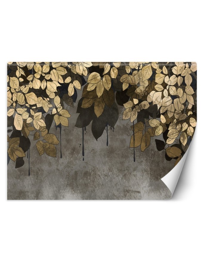 Living room wall mural - Golden leaves | FEEBY