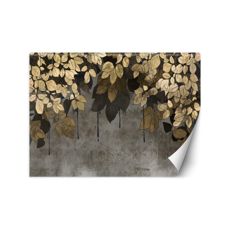 Living room wall mural - Golden leaves | FEEBY