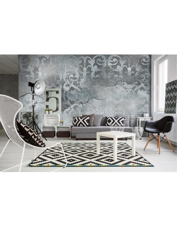 Bedroom wall mural - Silver vintage ornament | FEEBY
